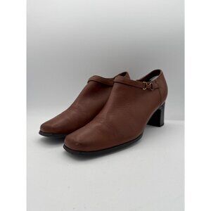 AJ Valenci Brown Leather Block Heel Ankle Booties With Side Zipper & Strap 7W